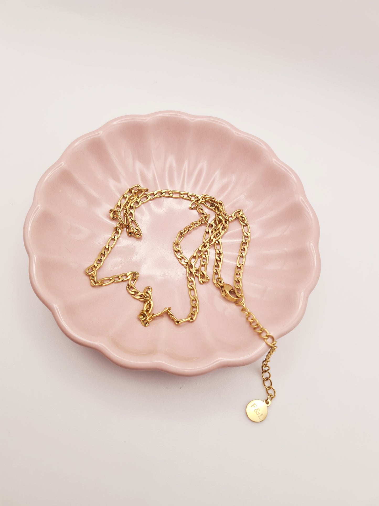 Dainty 18K gold-plated chain necklace by Forge and Lumber, adjustable, tarnish-free, and waterproof.