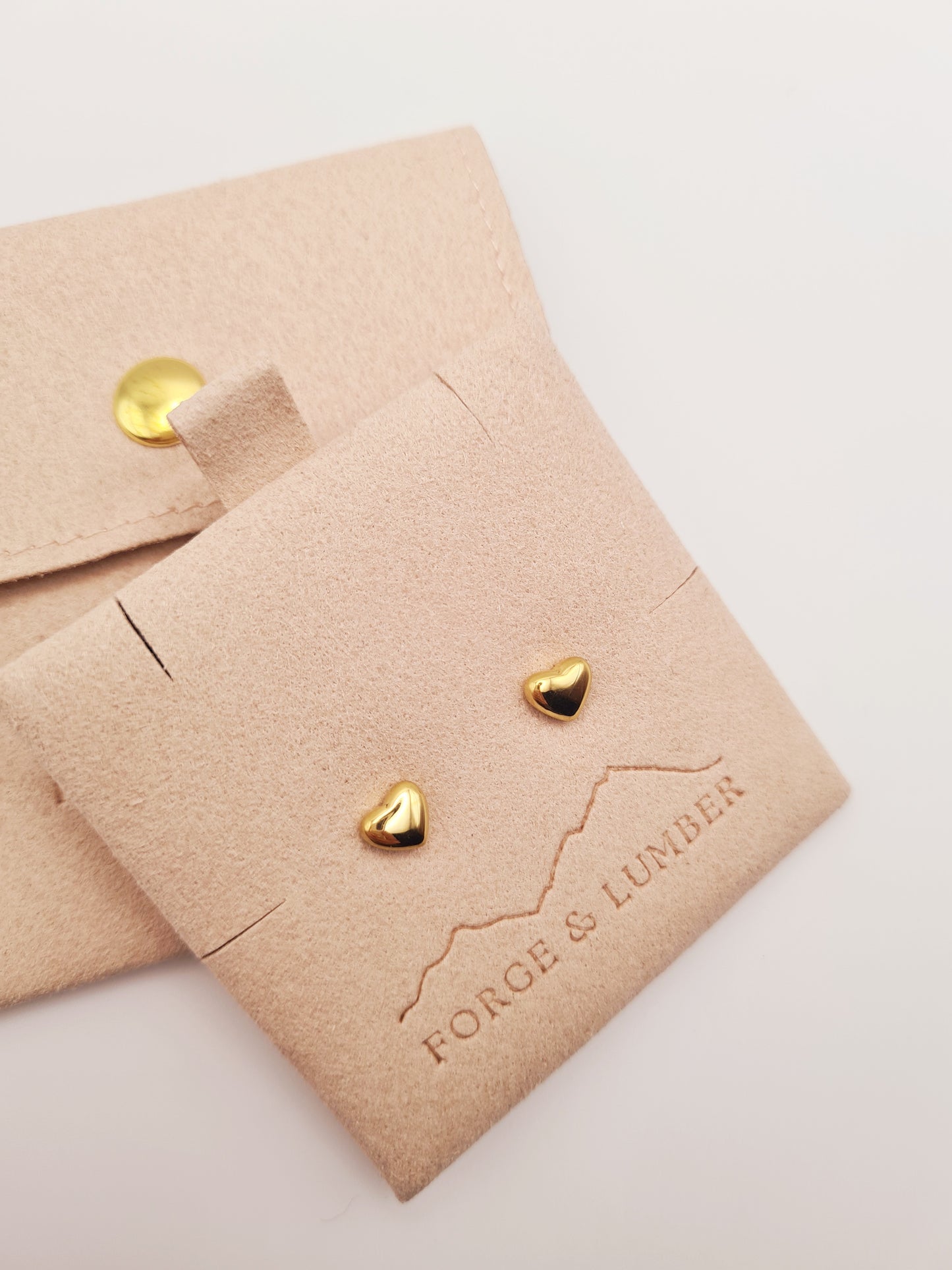 18K gold plated heart stud earrings in stainless steel by Forge and Lumber