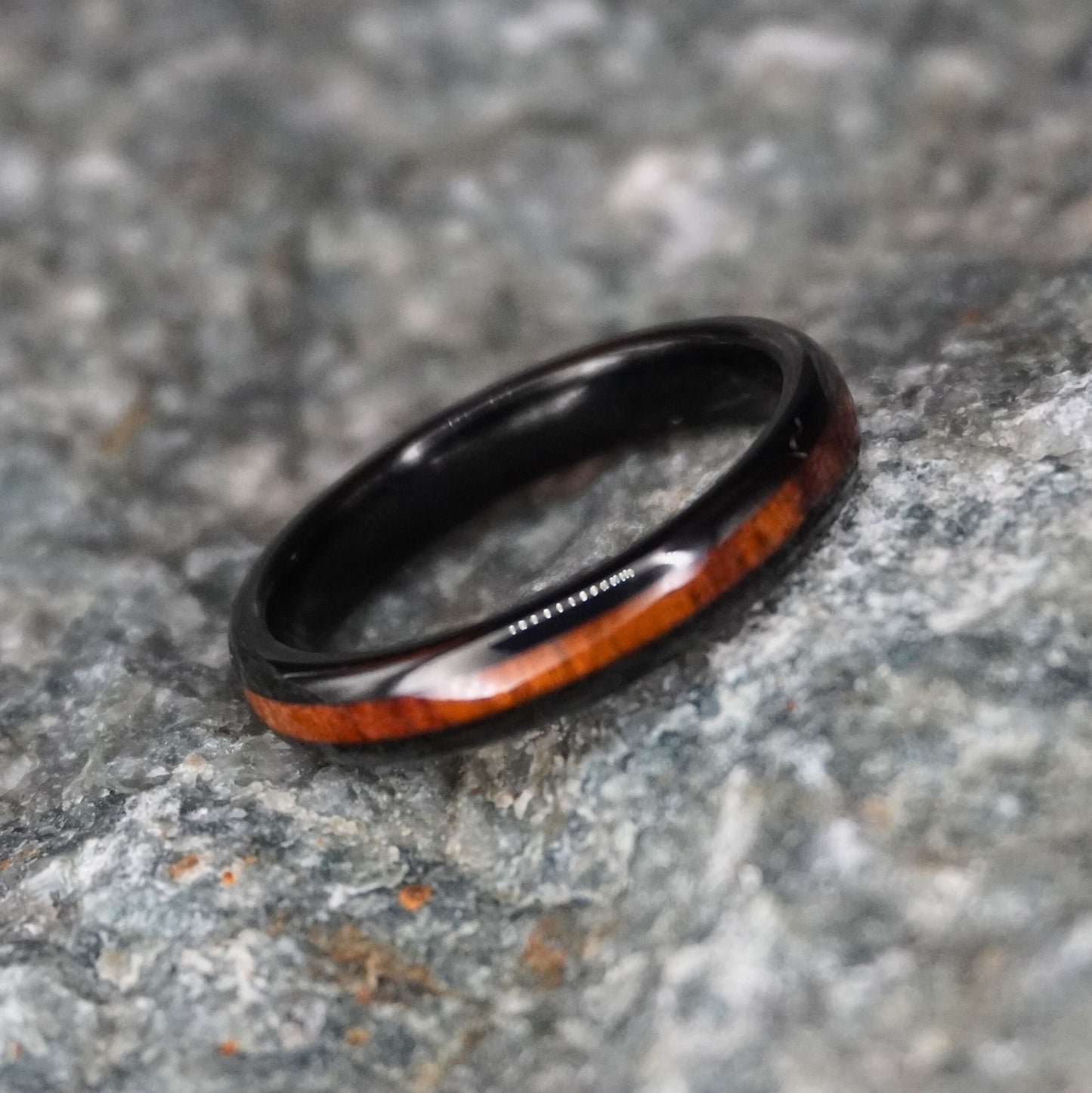 Black and brown 4mm Hawaiian ring by Forge and Lumber, featuring a durable design.