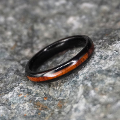 Black and brown 4mm Hawaiian ring by Forge and Lumber, featuring a durable design.