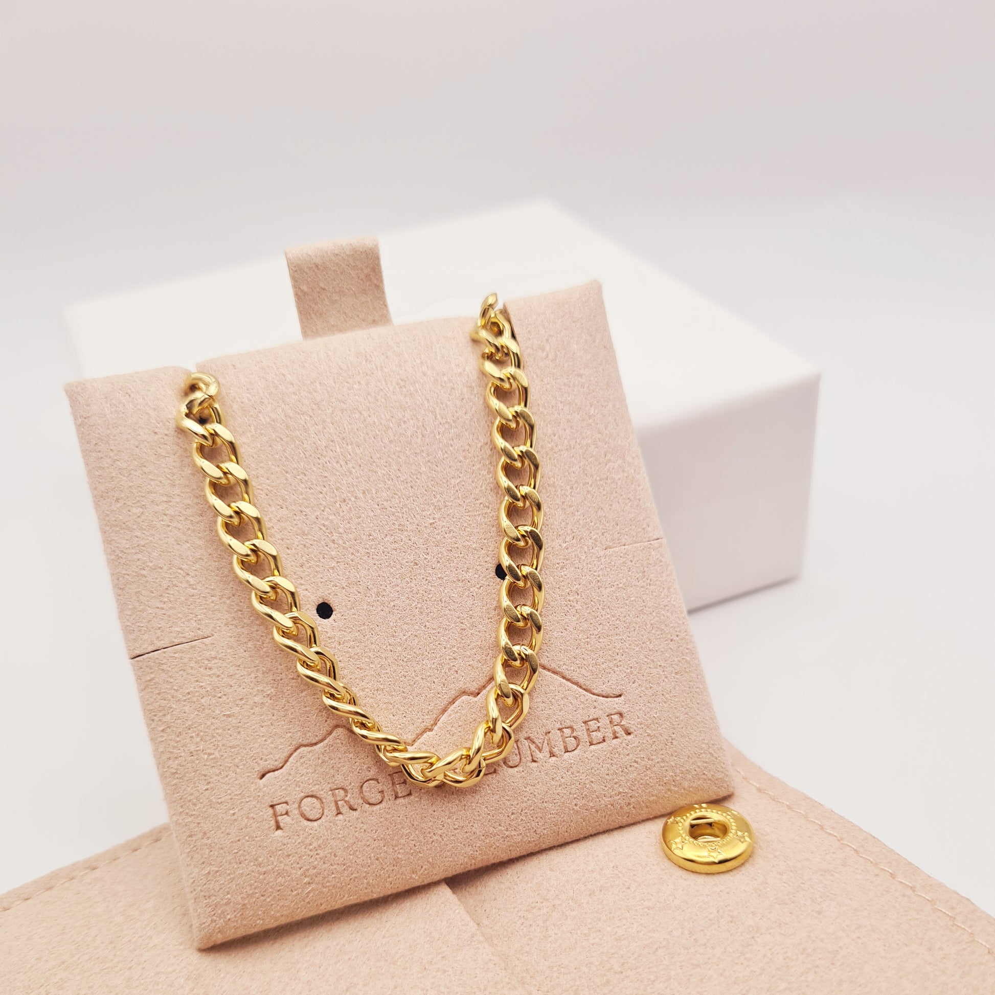 Chunky gold chain bracelet, 18K plated, waterproof, tarnish-free, adjustable design by Forge and Lumber.