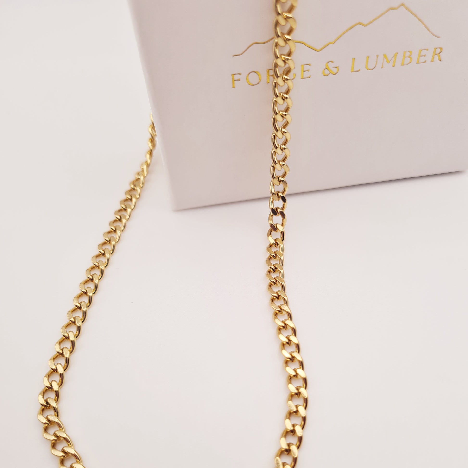 Chunky gold chain necklace, 18K plated, tarnish-free, waterproof, 40cm with 45cm adjustable length by Forge and Lumber.