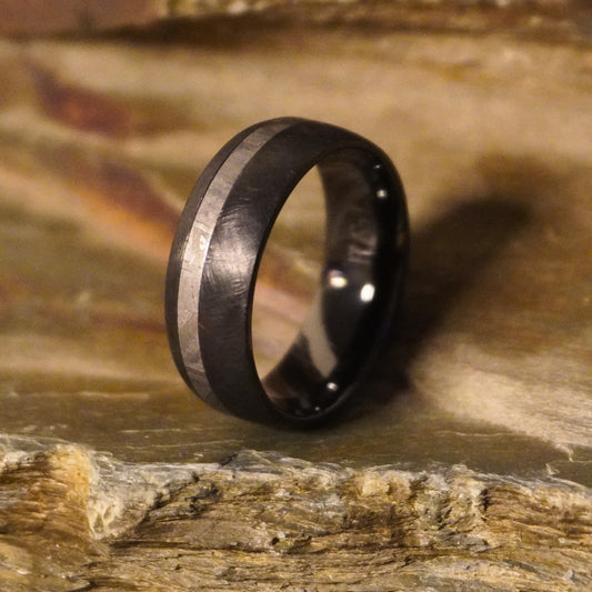 Black Zirconium ring with a brushed finish, featuring a sleek design by Forge and Lumber.