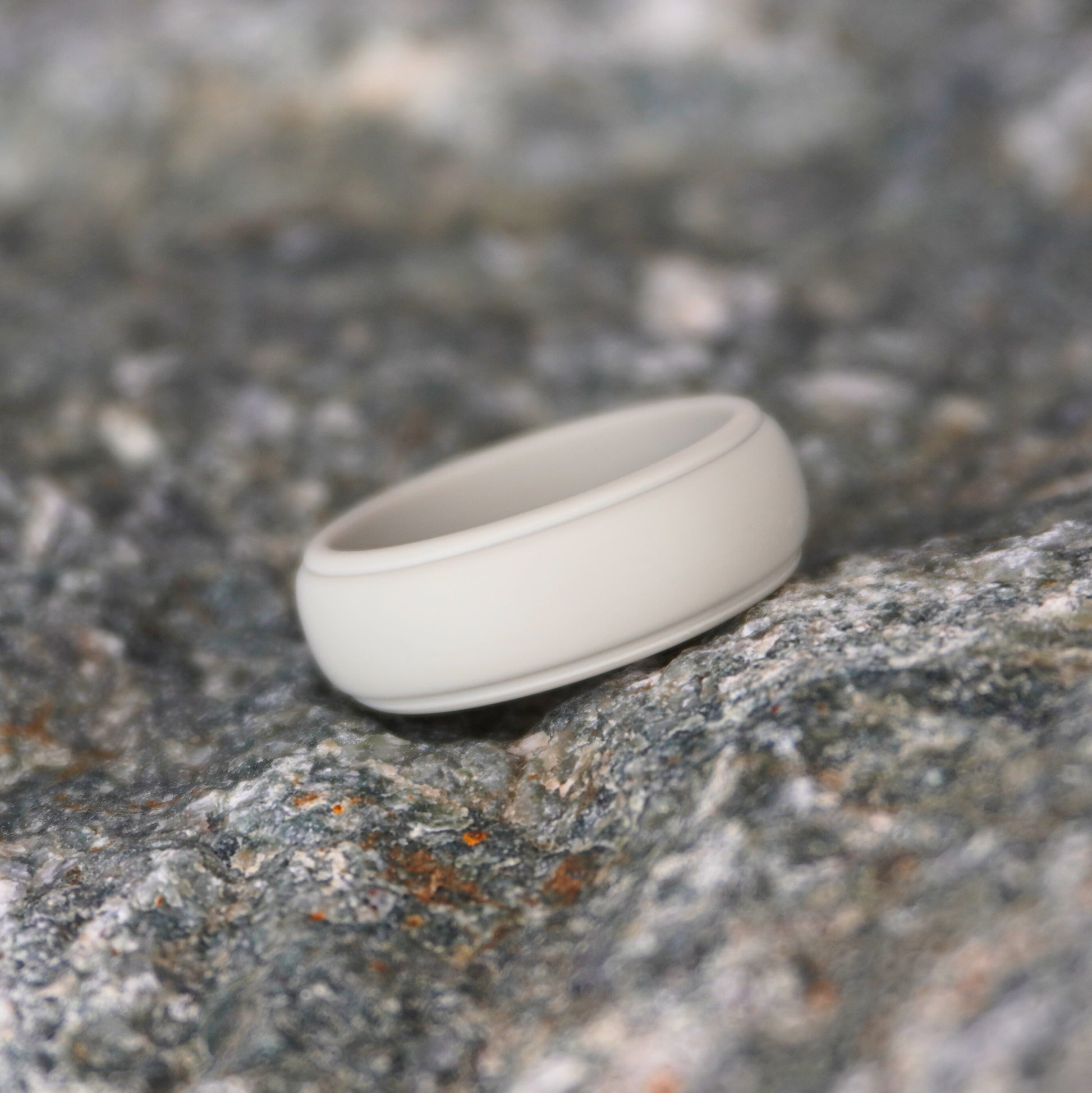 Forge & Lumber grey silicone wedding band, 8mm, durable athletic style for active lifestyles, size UK O-P.