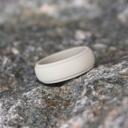 Forge & Lumber grey silicone wedding band, 8mm, durable athletic style for active lifestyles, size UK O-P.