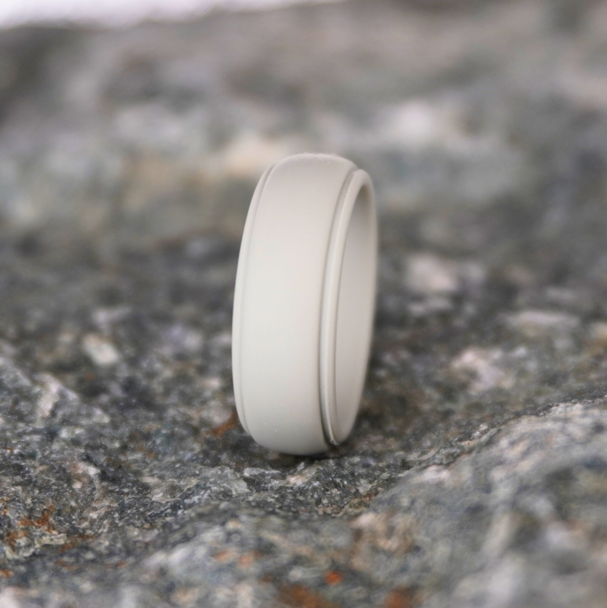 Durable grey silicone 8mm wedding band by Forge & Lumber, designed for active lifestyles.