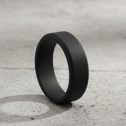 Black Beveled Silicone Wedding Ring 8mm - Athletic Work Safe Band