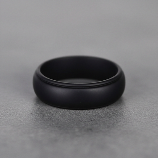 Black Silicone Wedding Ring 8mm - Durable Athletic Band