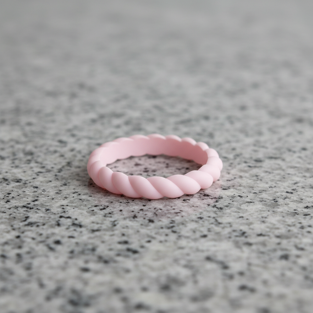 Braided Silicone Ring Sakura Pink 3mm Stackable Wedding Band