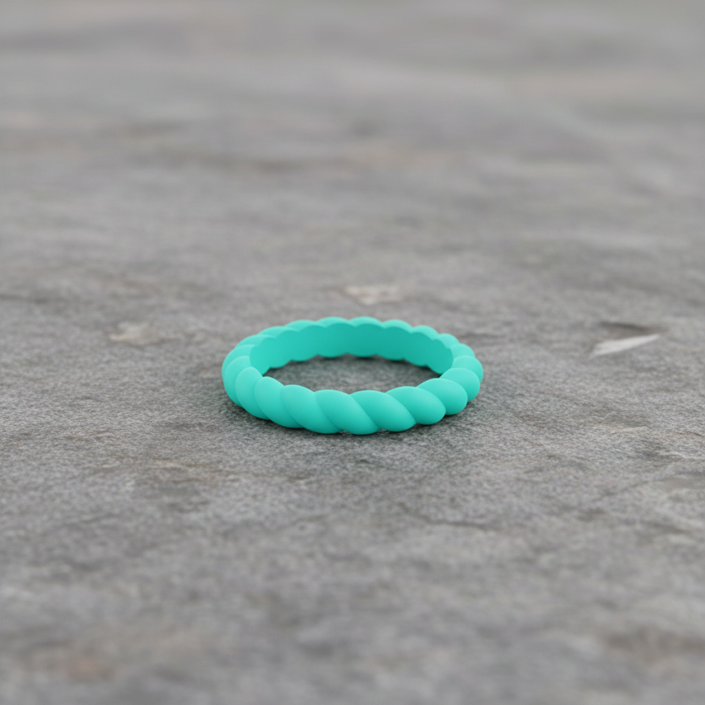 Braided Silicone Ring Stackable 3mm Tidal Turquoise Waterproof