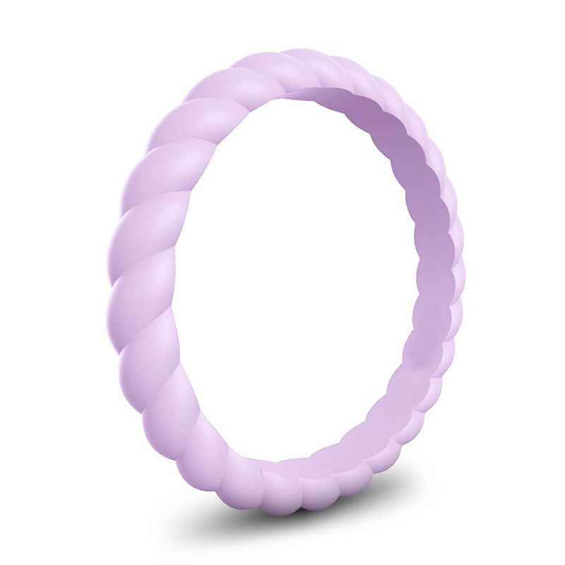 Braided blossom pink silicone wedding band, 3mm, stackable design by Forge and Lumber