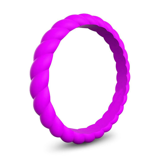 Purple 3mm braided silicone wedding band by Forge and Lumber, stackable design for active lifestyles.