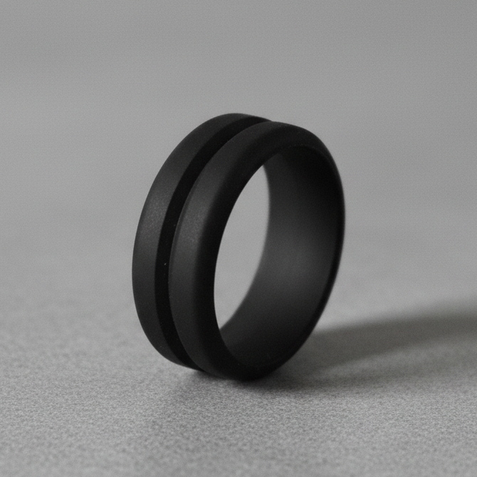 Forge and Lumber Black Silicone Ring - 8mm Groove Wedding Band