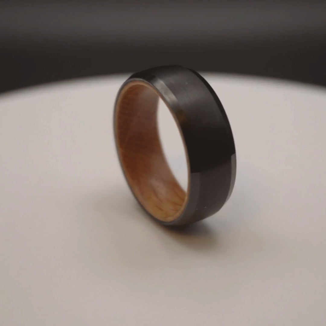 Whiskey barrel wood wedding band