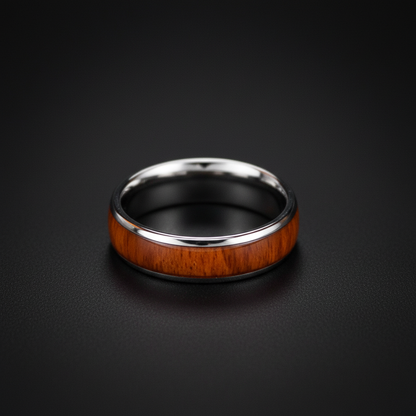 The Acacia ring by Forge & Lumber. 6mm acacia wood comfort band.