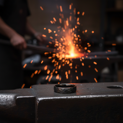 Forge and Lumber's Anvil: Black, 6mm-width, anvil-inspired ring. A professional product shot.