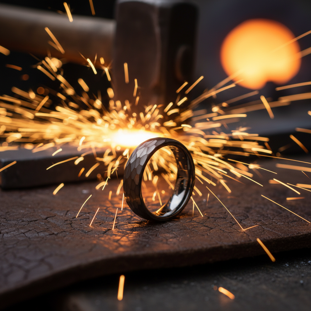 Forge and Lumber The Anvil product photo: Black, 6mm-width, anvil-inspired ring.