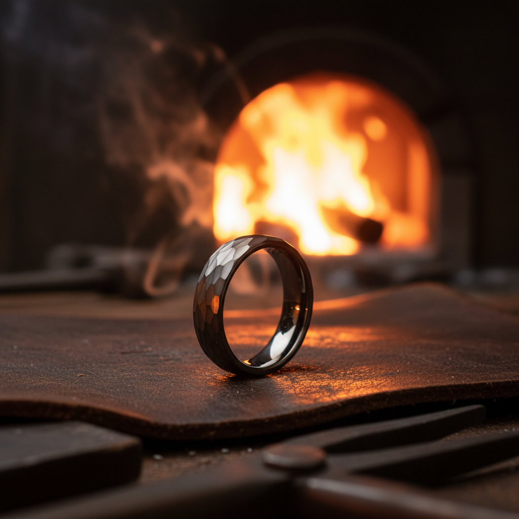 Forge and Lumber The Anvil: black, 6mm-width ring. Anvil-inspired jewelry.