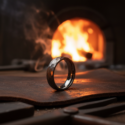 Forge and Lumber The Anvil: black, 6mm-width ring. Anvil-inspired jewelry.
