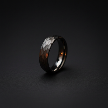 Forge and Lumber Anvil: Black 6mm-width anvil-inspired ring. Anniversary product.