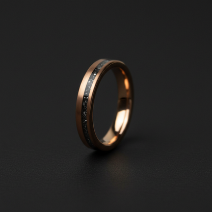 The Apollo 4mm ring by Forge and Lumber: A professional product shot.