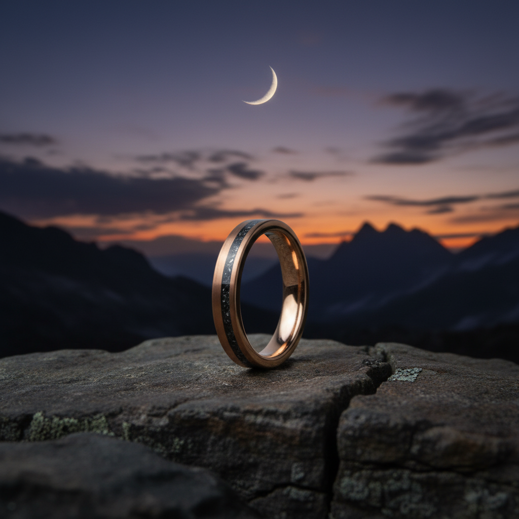 The Apollo 4mm ring by Forge and Lumber: A close up product shot.