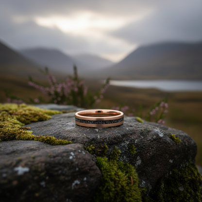 Rose gold and black alternative metal ring from Forge and Lumber's Apollo collection, 4mm width.