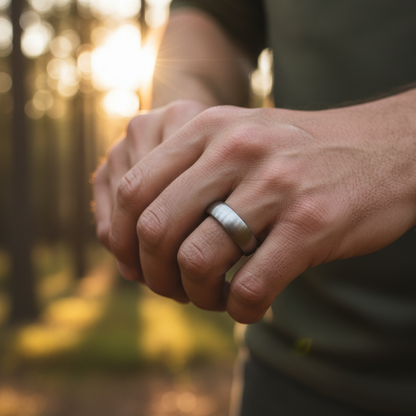 Forge & Lumber The Bedrock ring: 6mm aerospace-grade tungsten band.