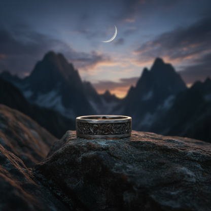 The Comet ring: Forge & Lumber 8mm alternative metal wedding band.