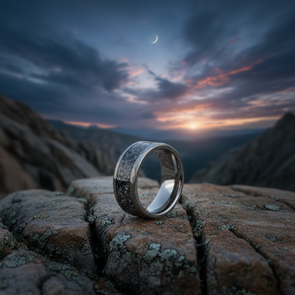 The Comet ring: Forge & Lumber 8mm alternative metal band.