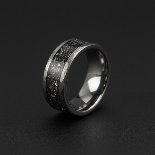 The Comet ring by Forge and Lumber. 8mm alternative metal wedding band.