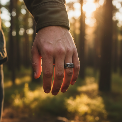 The Comet ring by Forge and Lumber: a celestial 8mm alternative metal band.