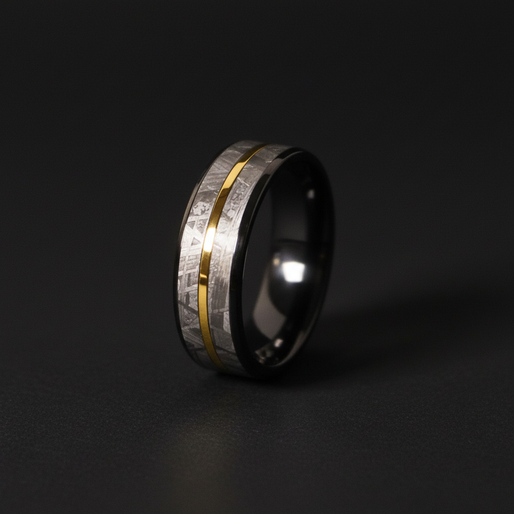 The Crouss black zirconium ring by Forge and Lumber, 8mm width.