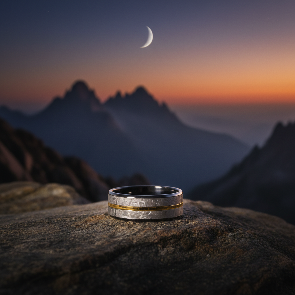 The Crouss Forge and Lumber black zirconium ring. 8mm alternative wedding band.