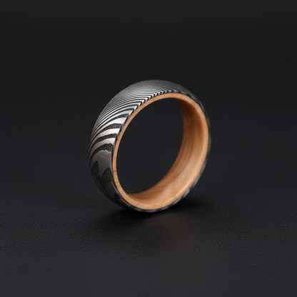 Forge and Lumber Damascus 6mm ring. Artisan forged wedding band.