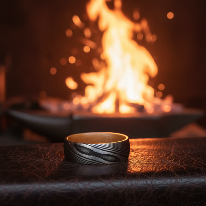 The Damascus 8mm ring. Forge and Lumber artisan wedding band.