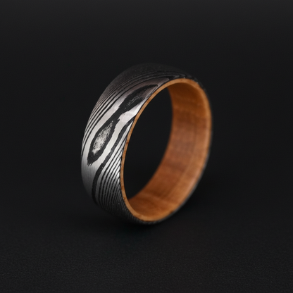 Forge and Lumber Damascus 8mm ring. Artisan wedding band.