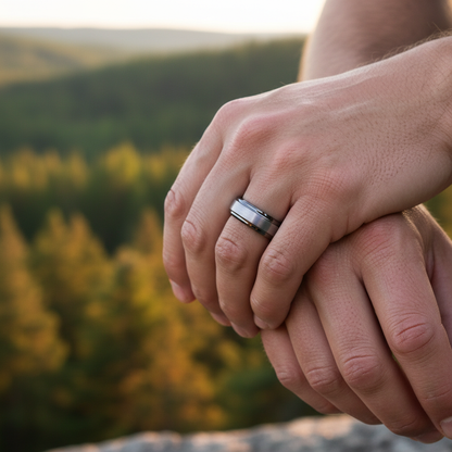 Forge and Lumber The Fortress 6mm wedding band with a brushed finish, suitable for an active lifestyle.