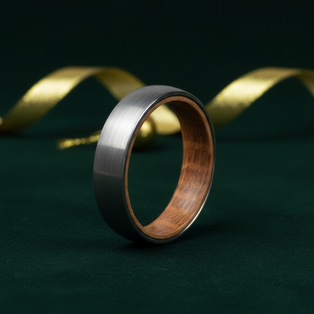 Forge and Lumber The Glen 6mm band: A professional product photo showcasing the bestseller barrel ring.
