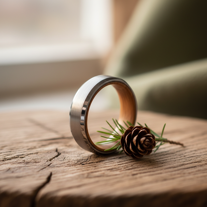 The Glencairn 6mm ring by Forge and Lumber. Aerospace grade tungsten band.