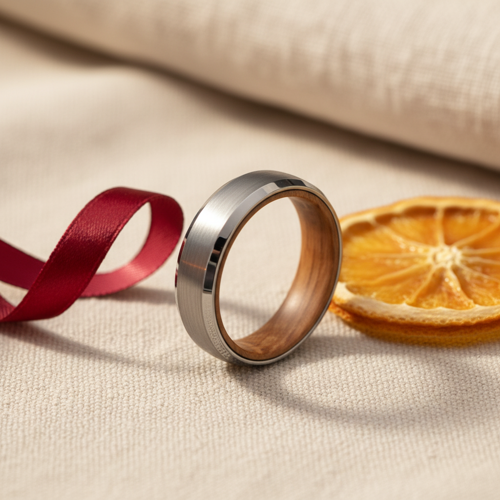 The Glencairn 6mm ring, a Forge and Lumber aerospace-grade tungsten band.