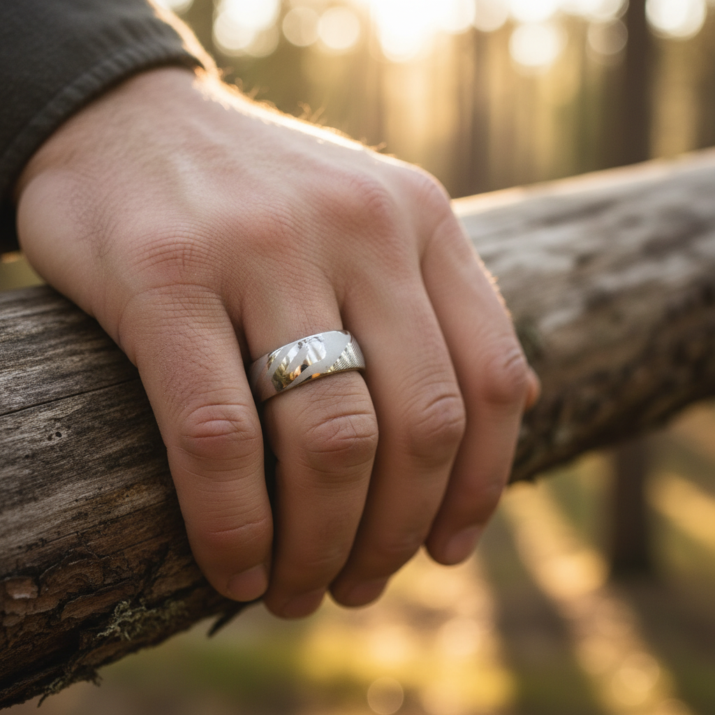 The Kura Damascus product from Forge and Lumber: Artisan 8mm ring.
