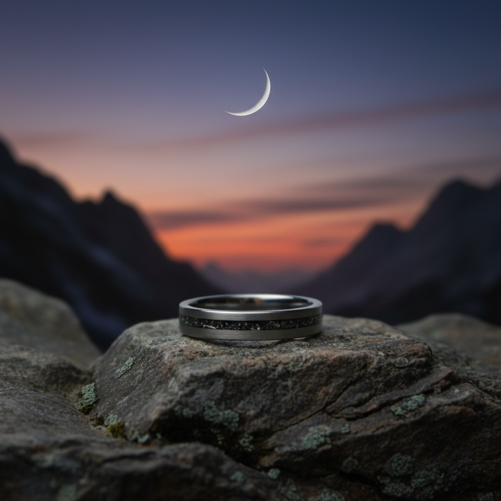Black 4mm wedding band with a sleek design, featuring a subtle textured finish by Forge and Lumber.