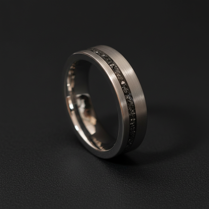 The Nova 6mm ring by Forge and Lumber. Bestseller, cosmic, and engravable product.