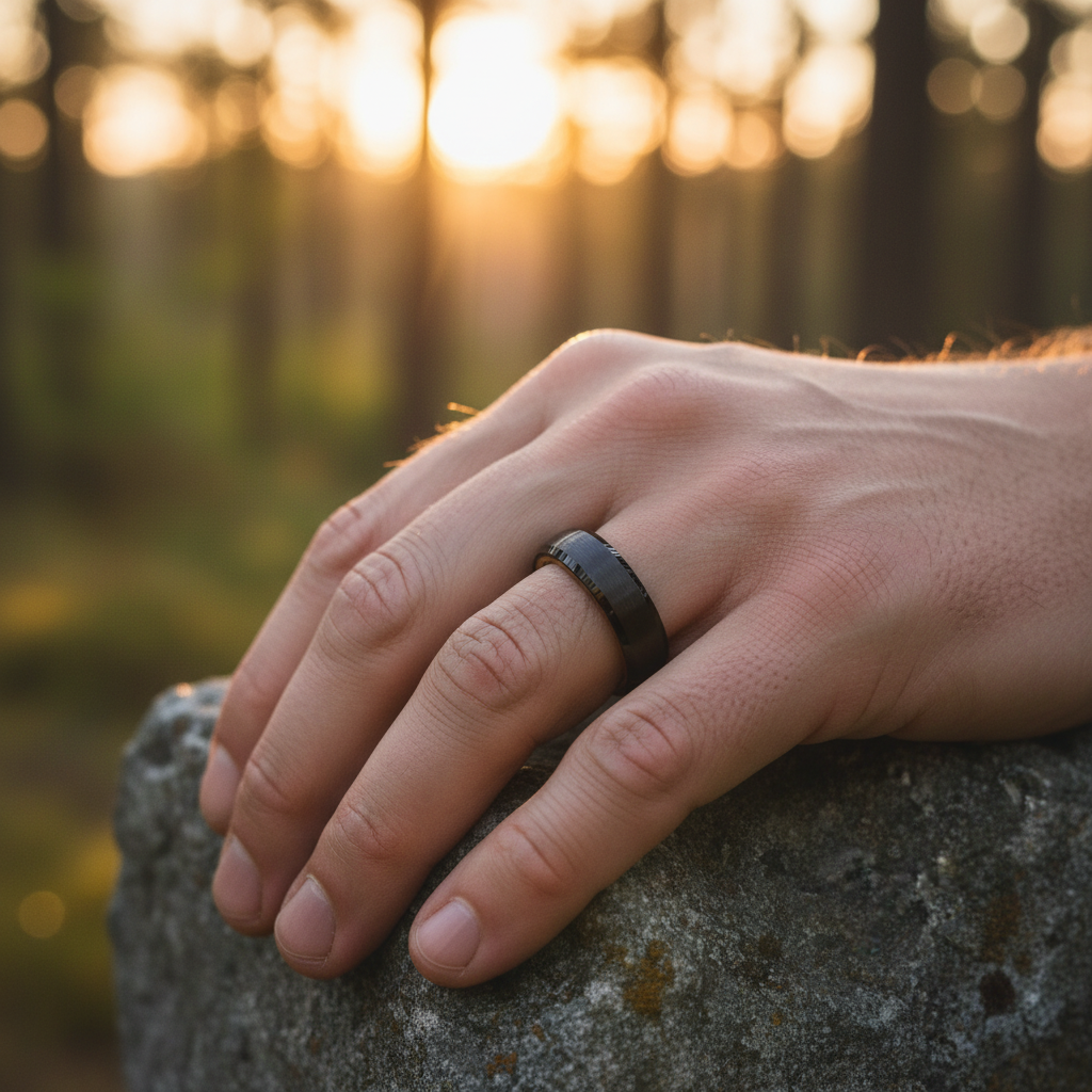 The Speyside 6mm - Forge and Lumber product. Beveled barrel wood ring, 6mm width.