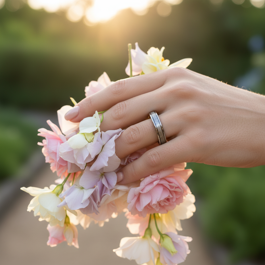 The Theia Ring: Forge & Lumber 4mm aerospace-grade titanium alternative wedding band.