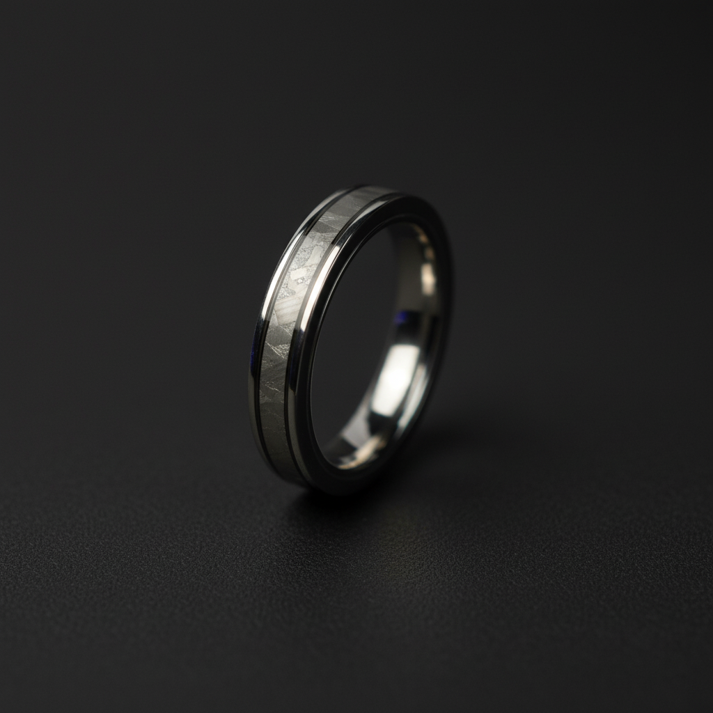 Theia ring: Forge and Lumber 4mm aerospace-grade titanium band.