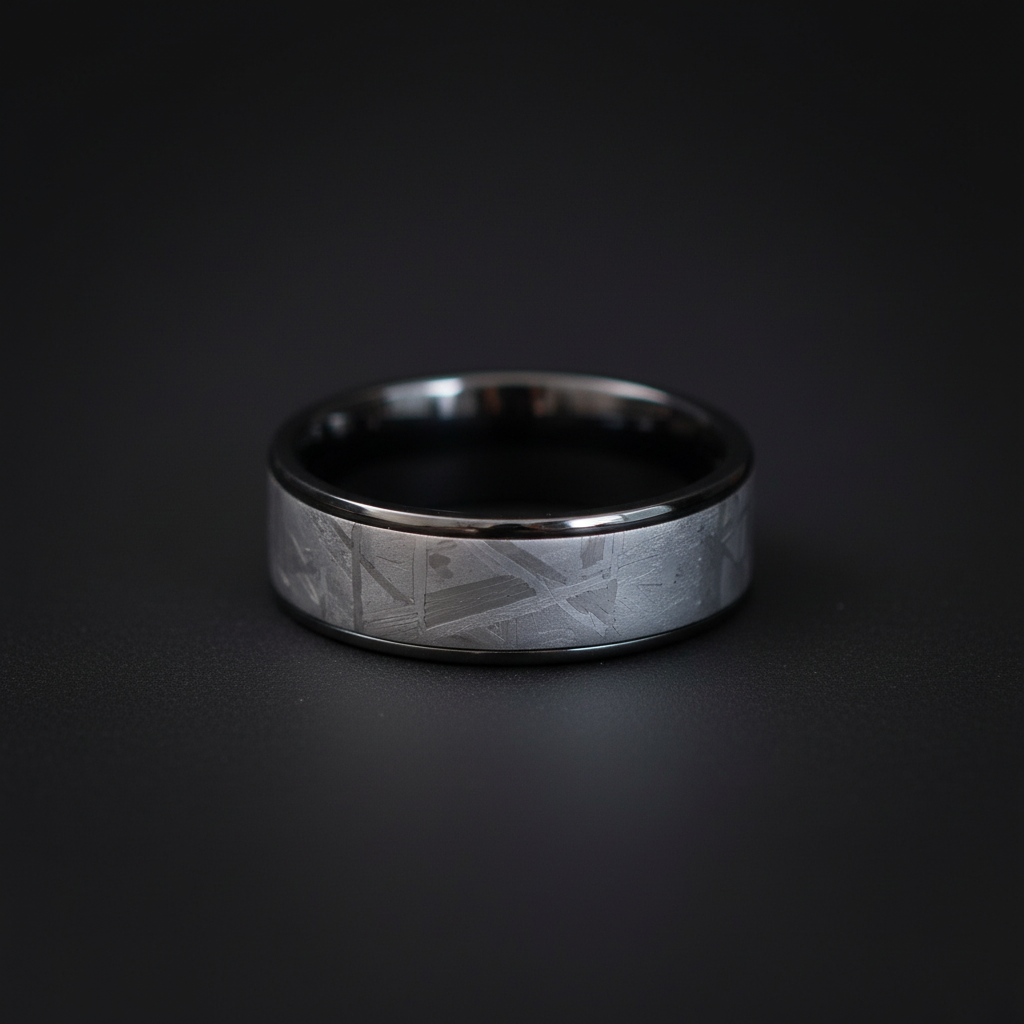The Titan Black Zirconium 8mm ring by Forge and Lumber.